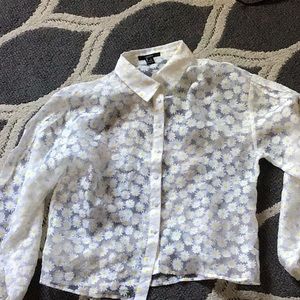 Forever 21 Floral Mesh Collared Button Up
